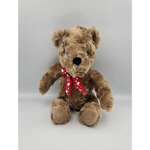 Walmart Plush Brown Swirl Fur Teddy Bear Red Heart Bow 9"‎ Valentine's Day
